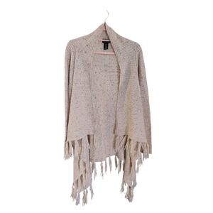 Wrangler Retro Fringe Cardigan Sweater S/P Cream Open Front Western Boho LWK874M